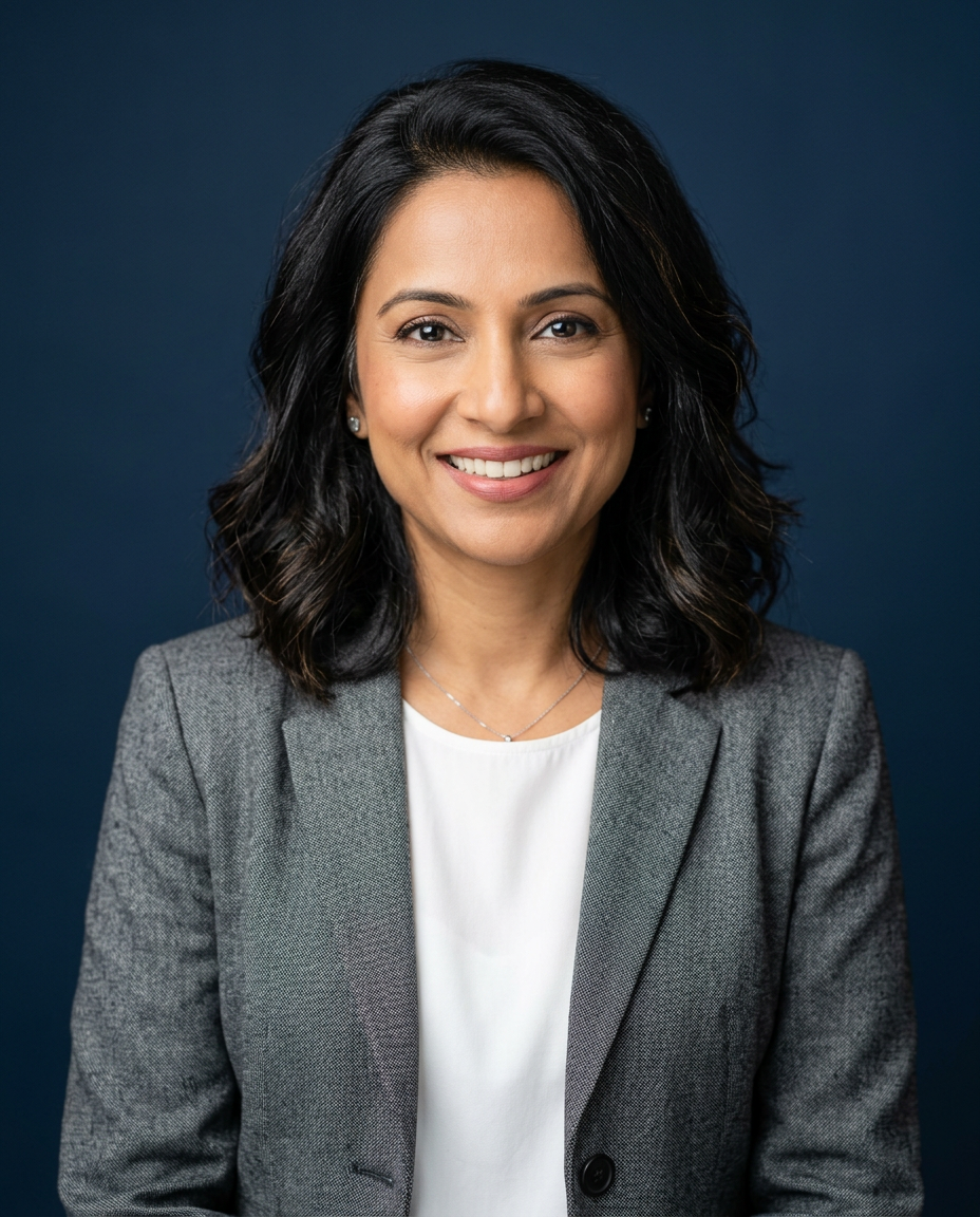 Sample generated portrait for Dr. Priya Raman